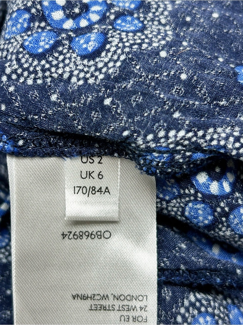 Anthropologie Maeve Navy Blue 3/4 Sleeve Peasant Floral Shirt Blouse US Size 2 - Picture 8 of 10